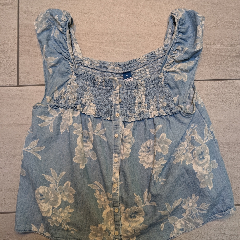Old Navy Blue and White Smocked Top